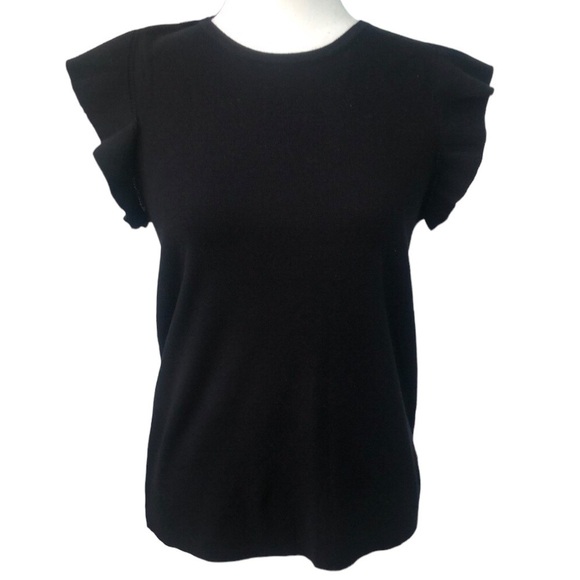 Philosophy Republic Ruffled Flutter Sleeve Black Knit Top Blouse Large NWT - Picture 3 of 14
